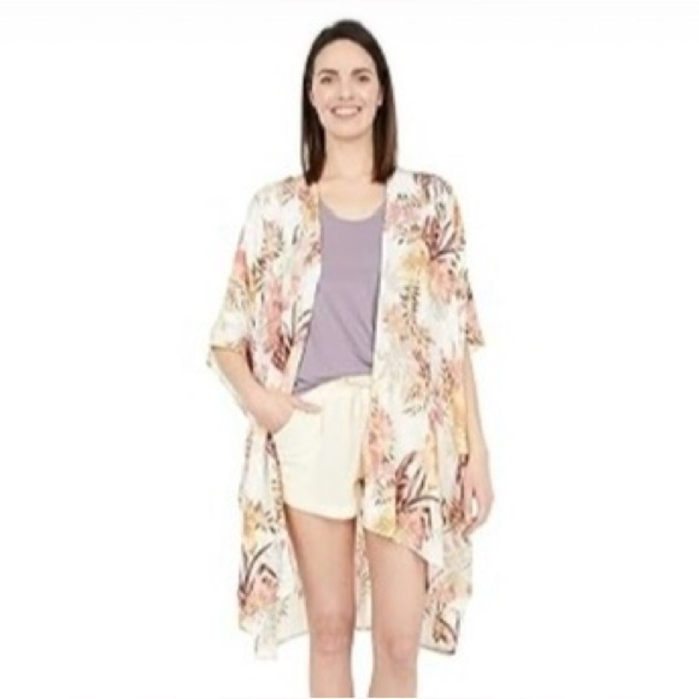 Rip Curl Paradise Calling Floral‎ Kimono and Shorts Set White Small GSHDZ9